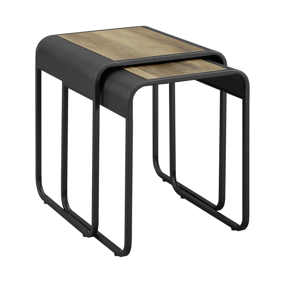 Wood and Metal Nesting Tables - Rustic Oak / Black. Picture 2