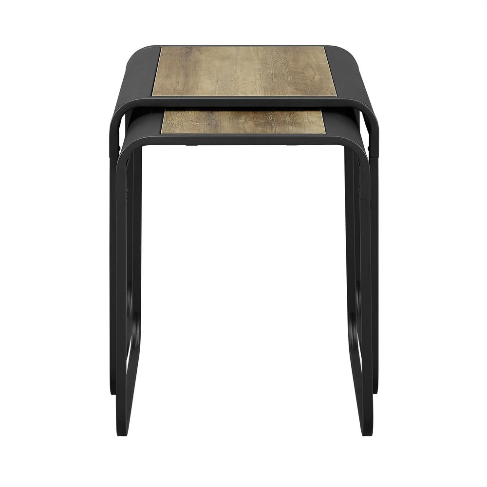 Wood and Metal Nesting Tables - Rustic Oak / Black. Picture 3