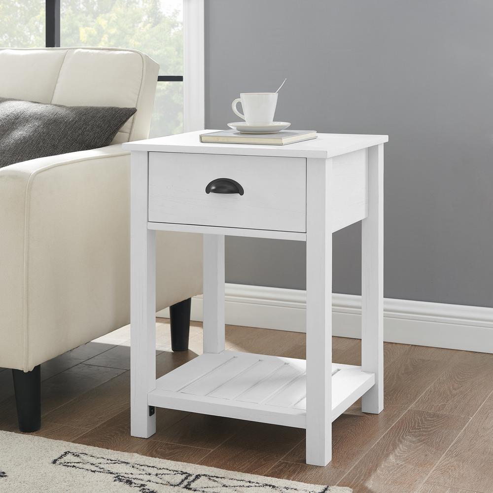 18" 1-Drawer Country Side Table - Brushed White. Picture 9