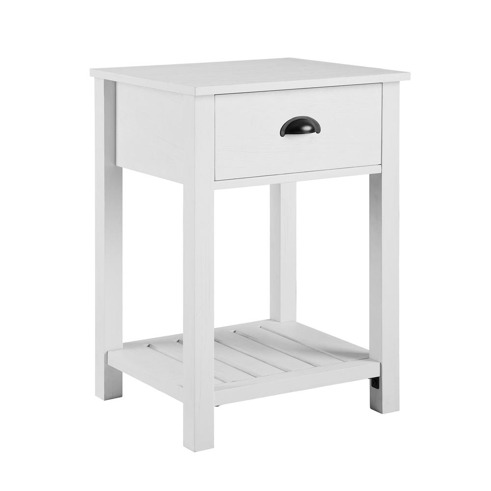 18" 1-Drawer Country Side Table - Brushed White. Picture 1