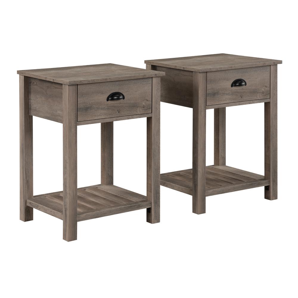 Country Farmhouse Single Drawer Side Table Set - Grey Wash. Picture 5