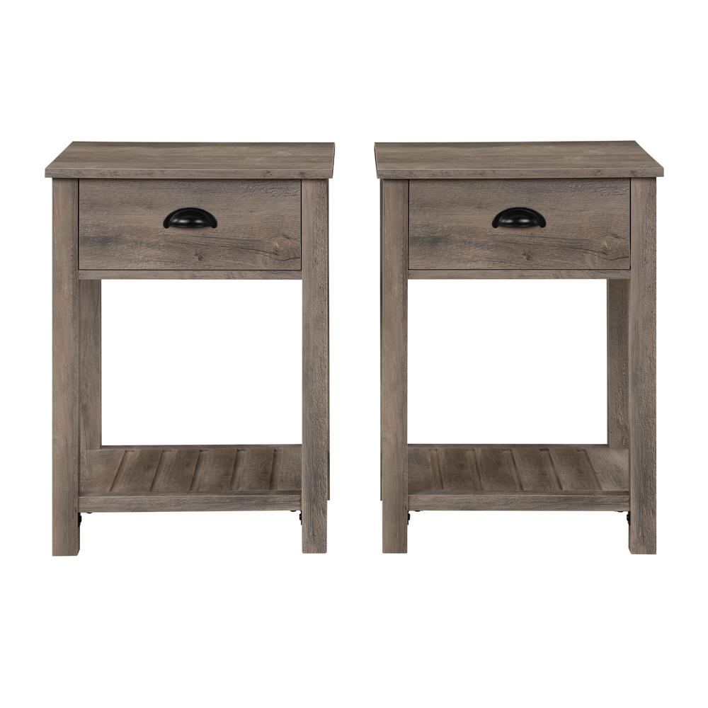 Country Farmhouse Single Drawer Side Table Set - Grey Wash. Picture 6