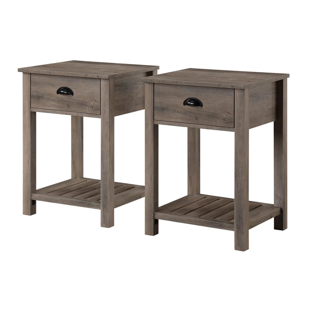 Country Farmhouse Single Drawer Side Table Set - Grey Wash. Picture 7