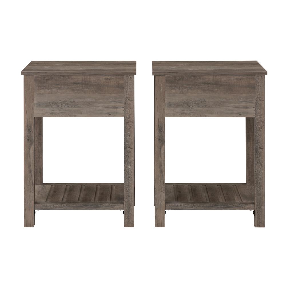 Country Farmhouse Single Drawer Side Table Set - Grey Wash. Picture 8