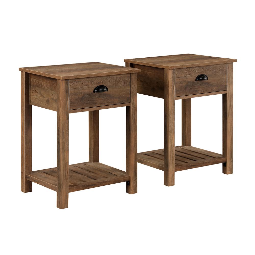 Country Farmhouse Single Drawer Side Table Set - Rustic Oak. Picture 5
