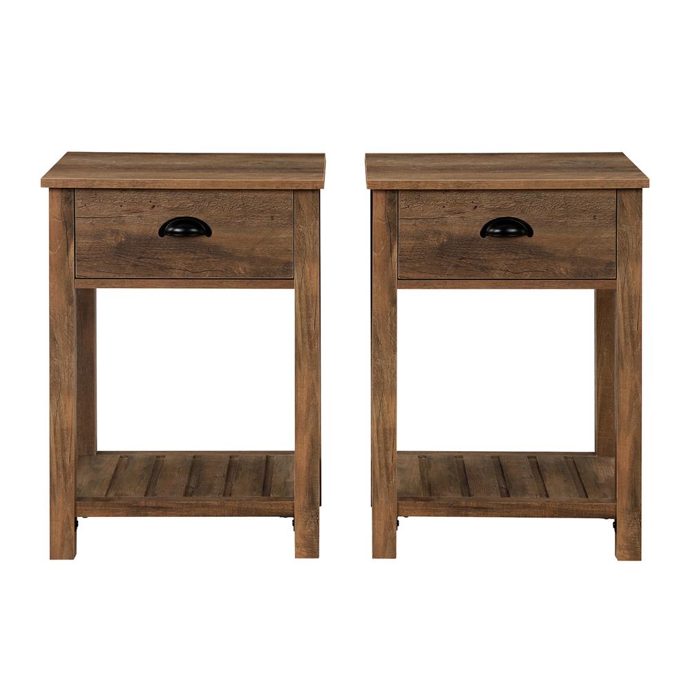 Country Farmhouse Single Drawer Side Table Set - Rustic Oak. Picture 6
