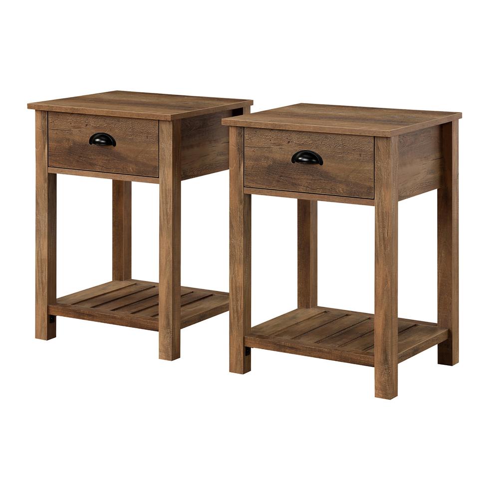 Country Farmhouse Single Drawer Side Table Set - Rustic Oak. Picture 7
