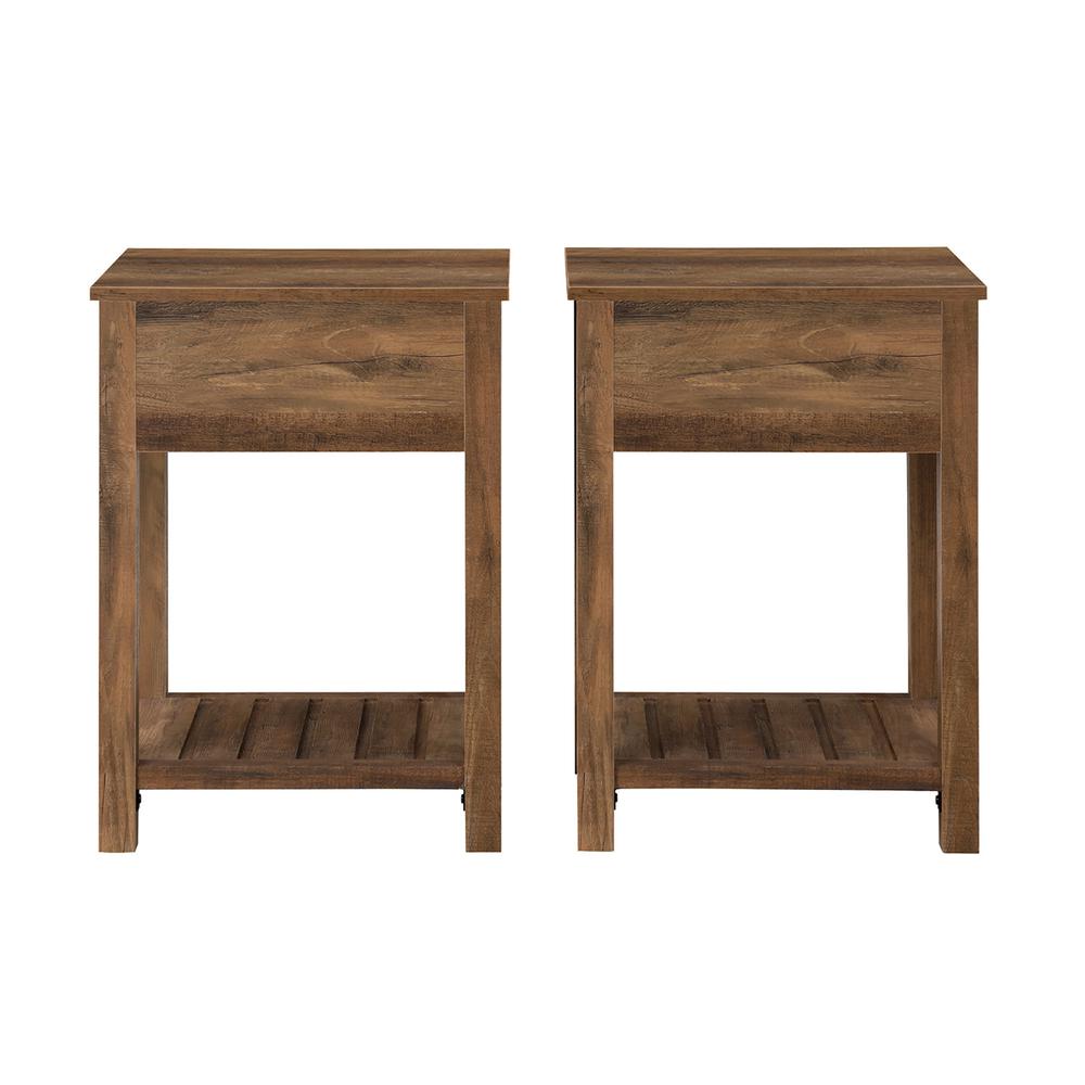 Country Farmhouse Single Drawer Side Table Set - Rustic Oak. Picture 8