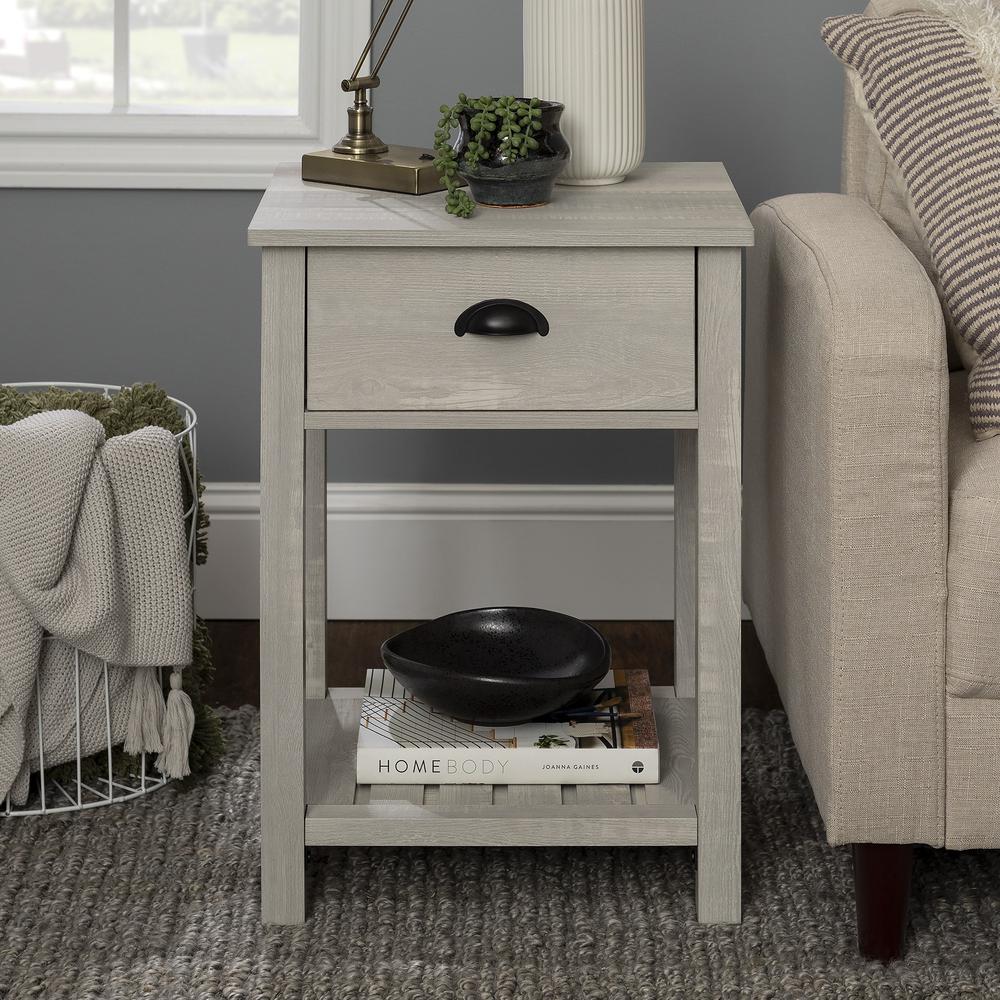 Country Farmhouse Single Drawer Side Table Set - Stone Grey. Picture 3