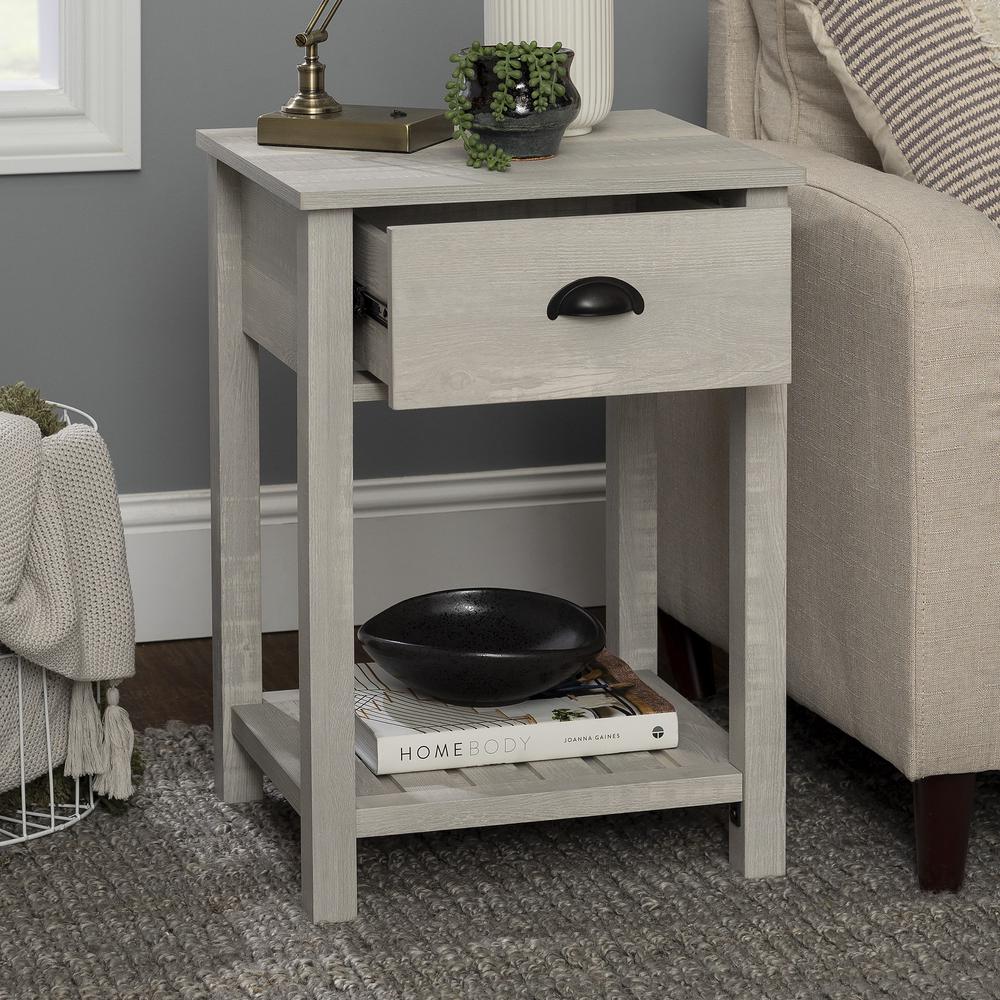 Country Farmhouse Single Drawer Side Table Set - Stone Grey. Picture 4