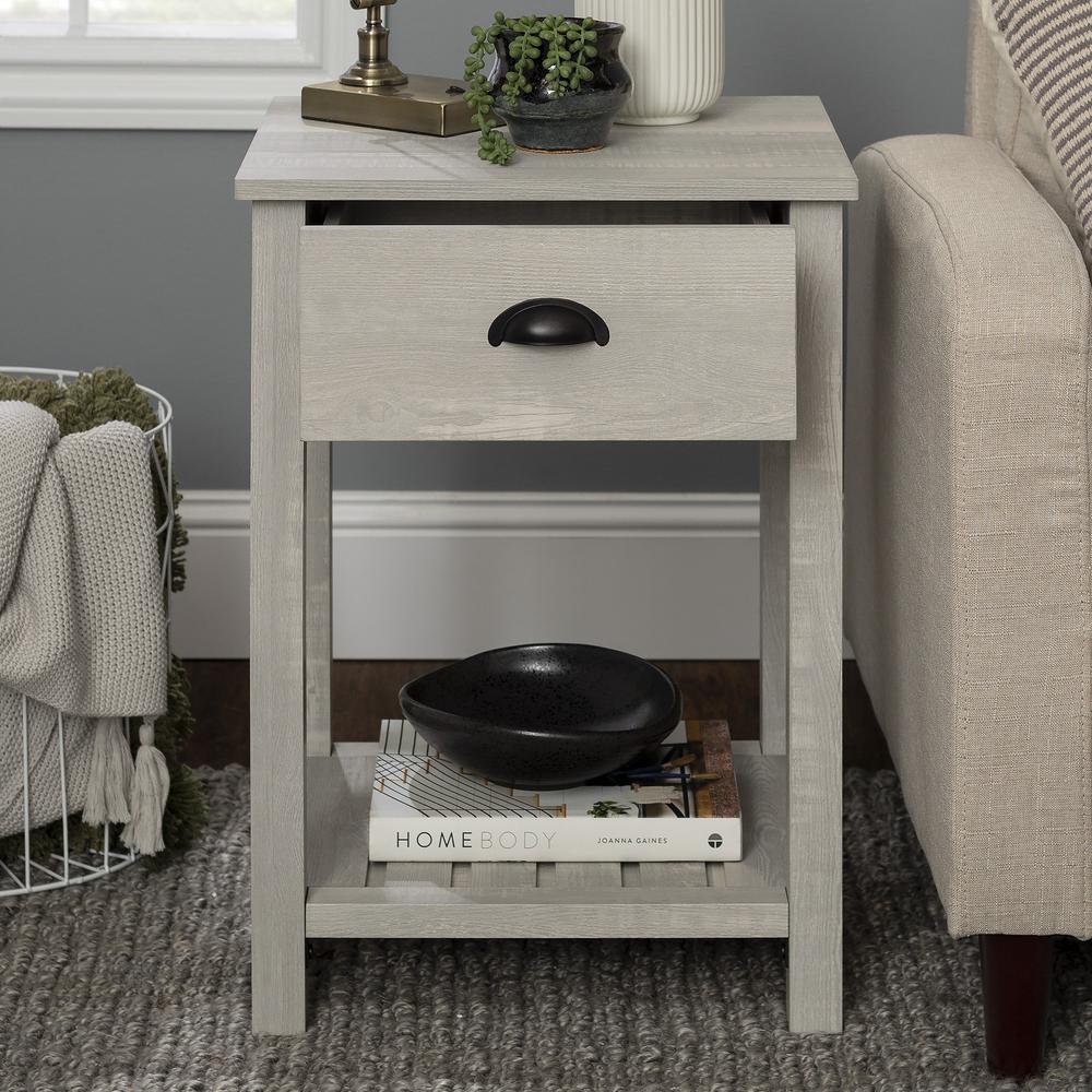 Country Farmhouse Single Drawer Side Table Set - Stone Grey. Picture 5