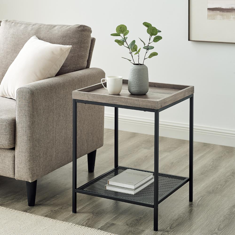 18" Square Tray & Mesh Side Table - Grey Wash. Picture 2