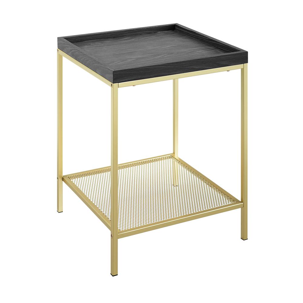 18" Square Side Table with Metal Mesh Shelf - Graphite/Gold. Picture 2