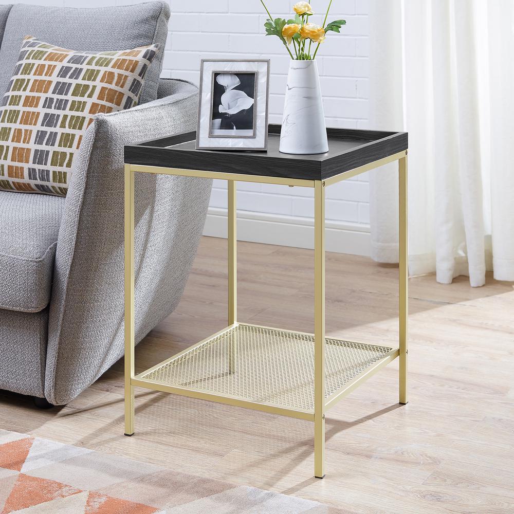 18" Square Side Table with Metal Mesh Shelf - Graphite/Gold. Picture 1