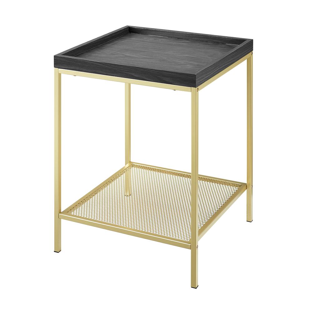 18” Square Tray Side Table with Mesh Metal Shelf - Graphite/Gold. Picture 5