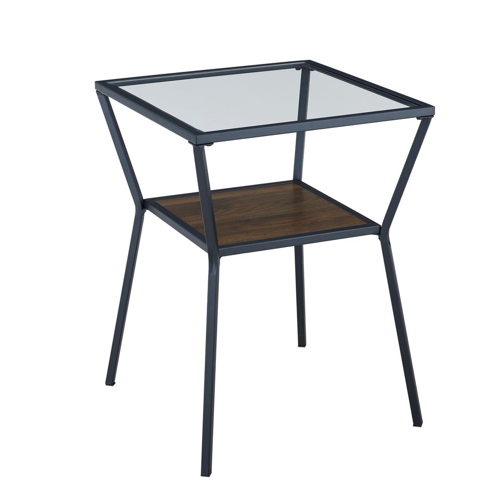 18" Modern Metal & Glass Side Table - Dark Walnut. Picture 3
