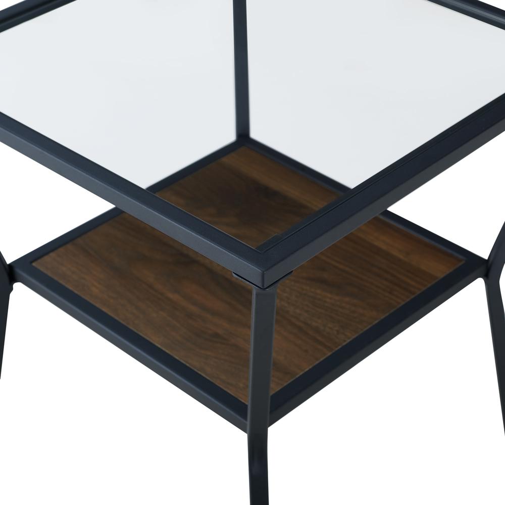 18" Modern Metal & Glass Side Table - Dark Walnut. Picture 4