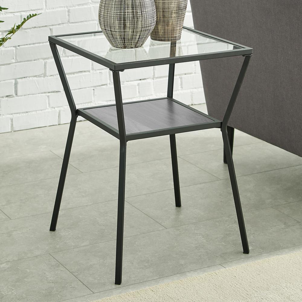18" Modern Metal & Glass Side Table - Slate Grey. Picture 2
