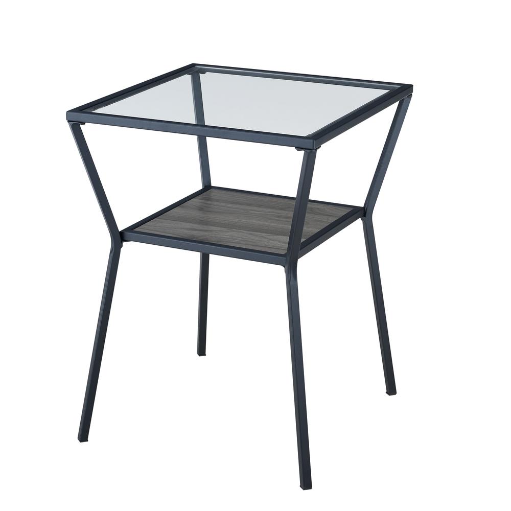18" Modern Metal & Glass Side Table - Slate Grey. Picture 3