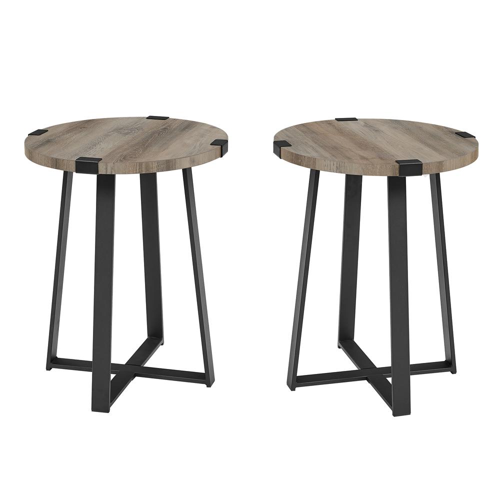 Modern Industrial 2-Piece Metal Wrap Side Table Set – Grey Wash. Picture 4