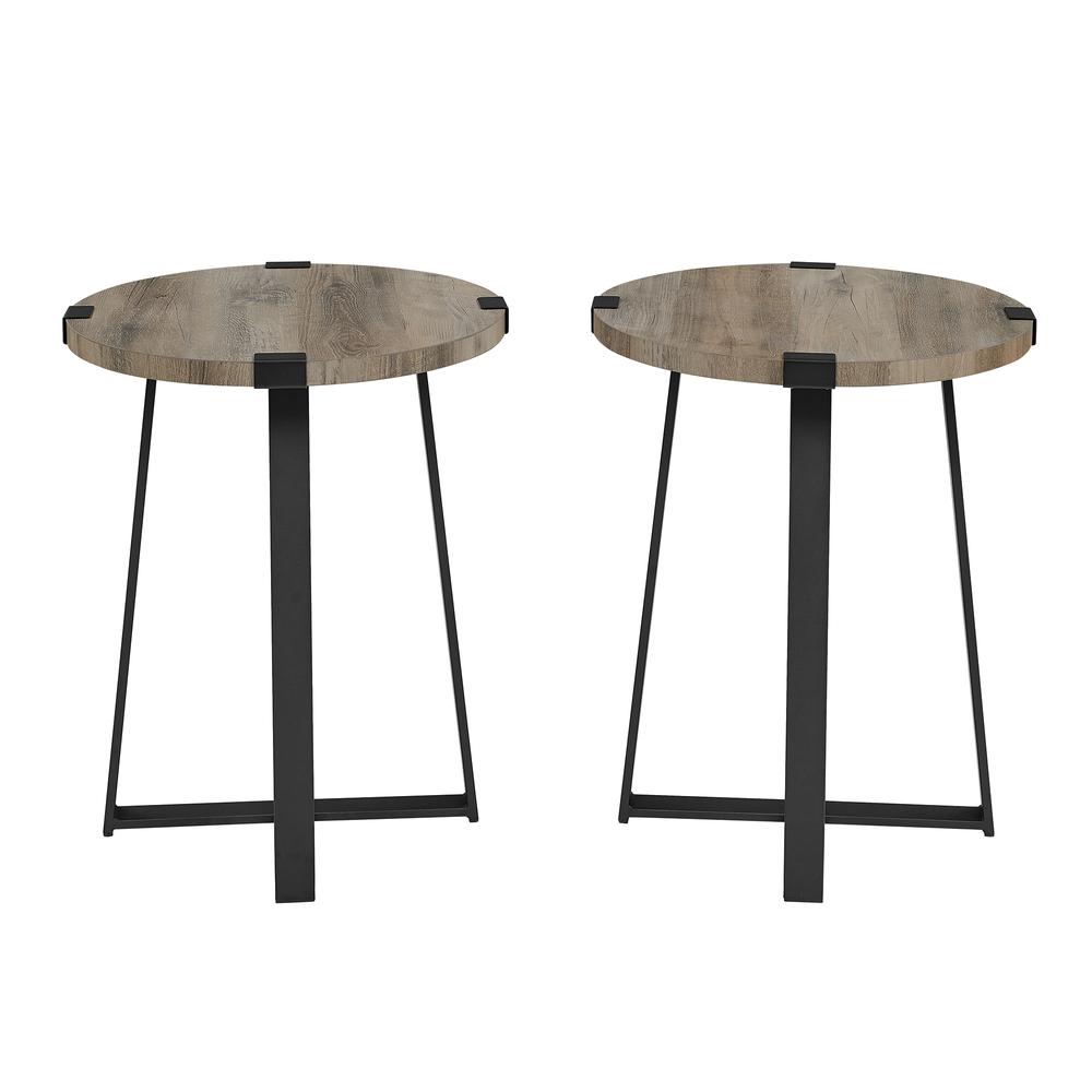 Modern Industrial 2-Piece Metal Wrap Side Table Set – Grey Wash. Picture 6