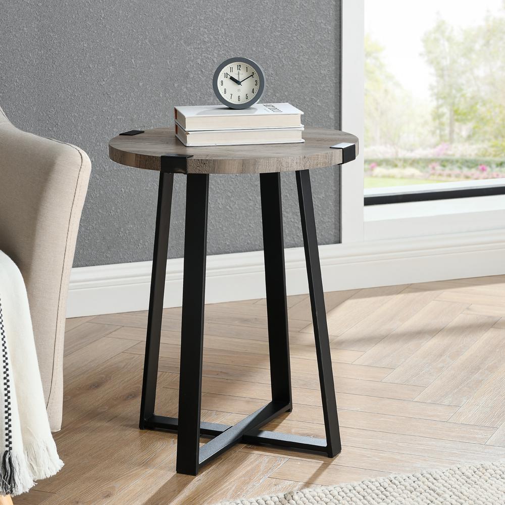 18" Metal Wrap Round Side Table - Grey Wash. Picture 7