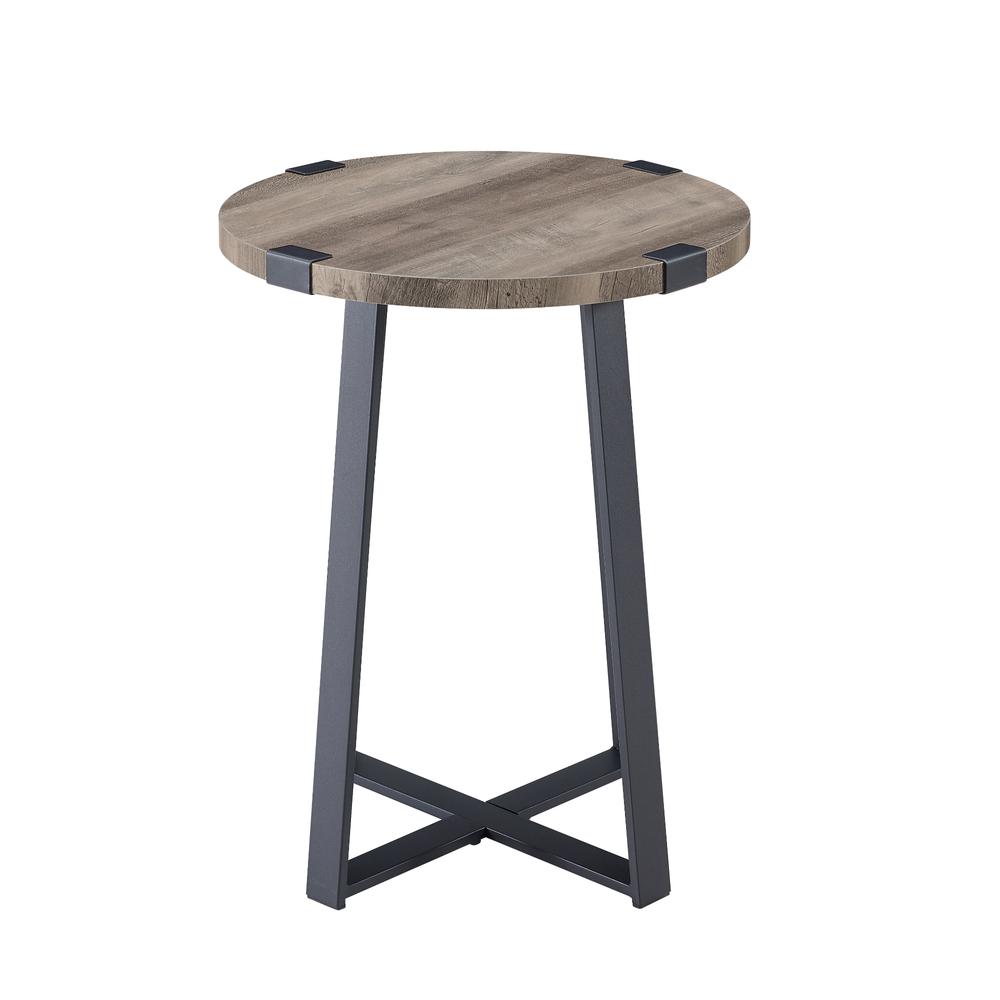 18" Metal Wrap Round Side Table - Grey Wash. Picture 13