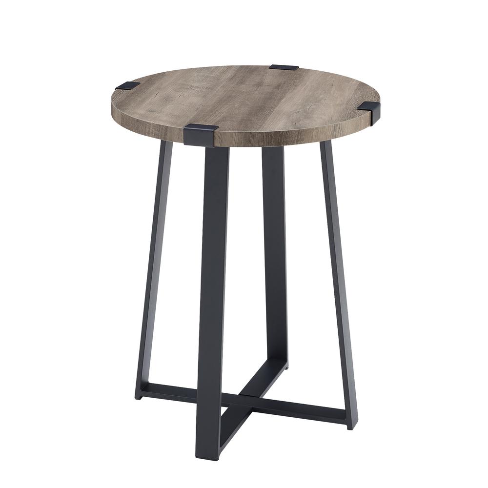 18" Metal Wrap Round Side Table - Grey Wash. Picture 16
