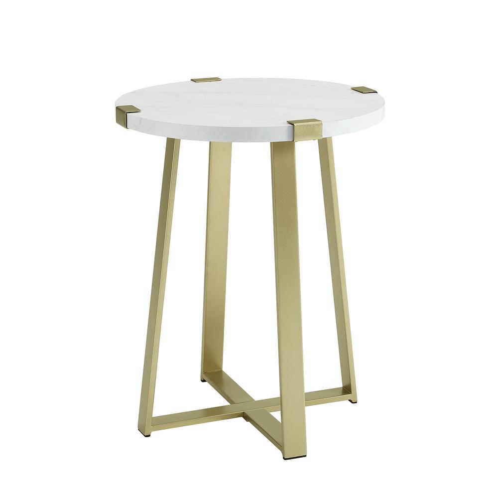 18" Metal Wrap Side Table - White Faux Marble / Gold. The main picture.
