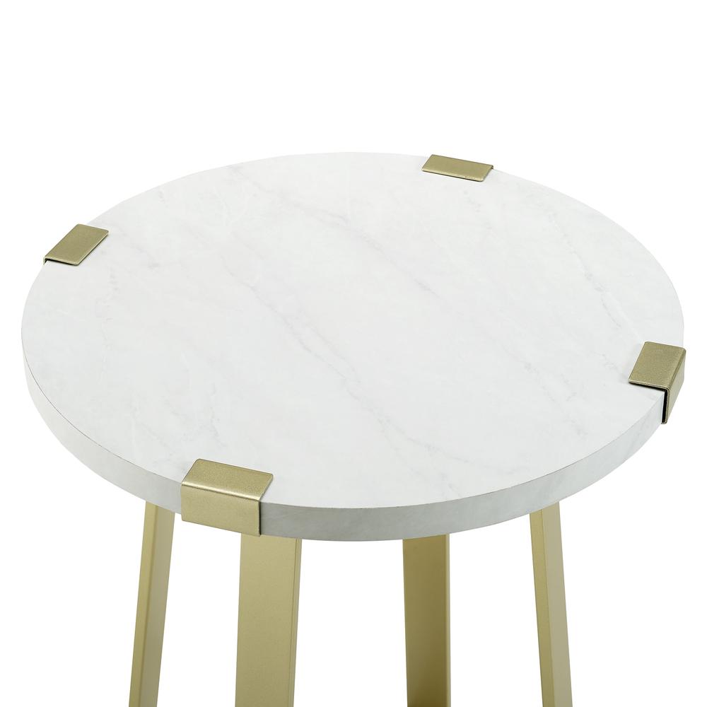18" Metal Wrap Side Table - White Faux Marble / Gold. Picture 4