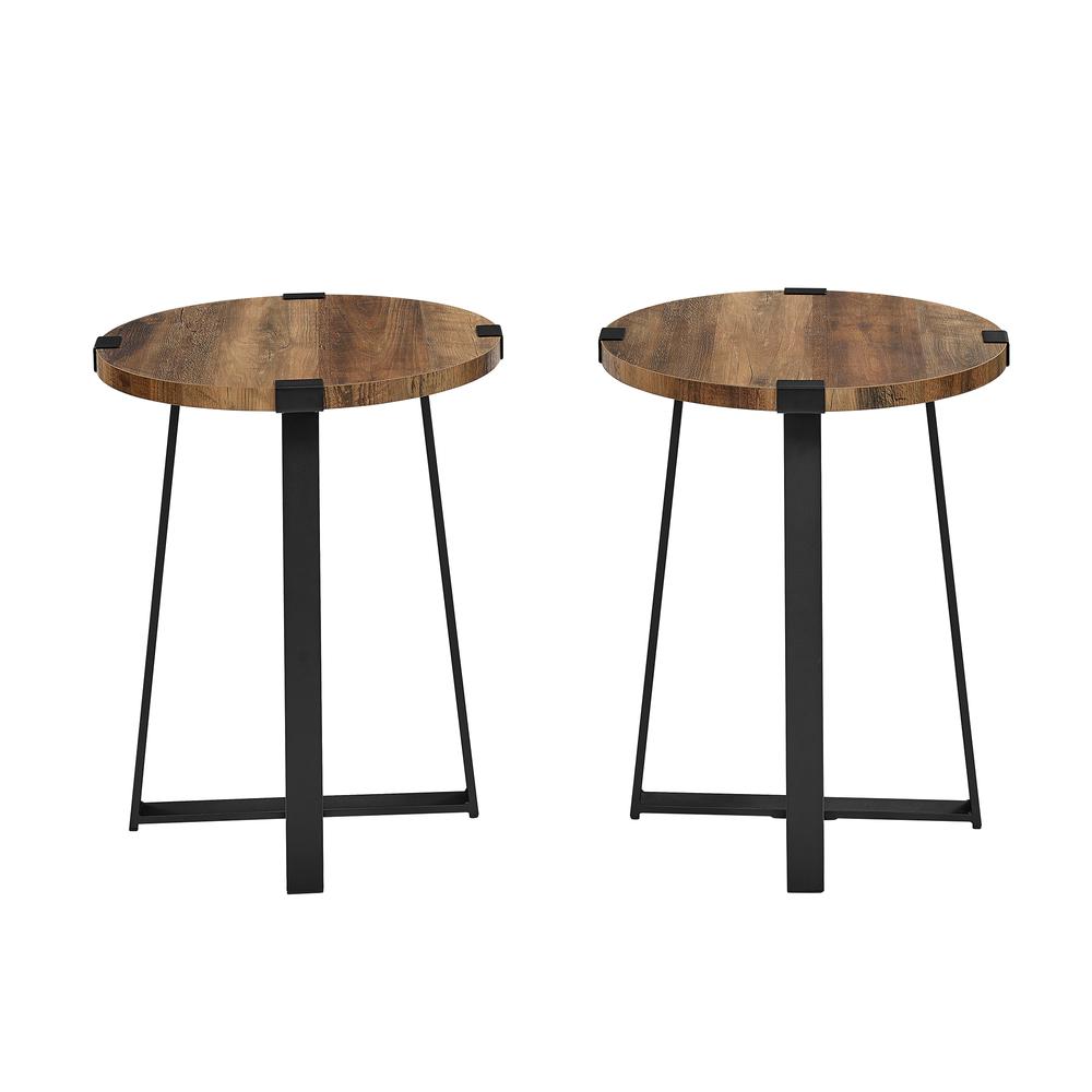 Modern Industrial 2-Piece Metal Wrap Side Table Set – Rustic Oak. Picture 5