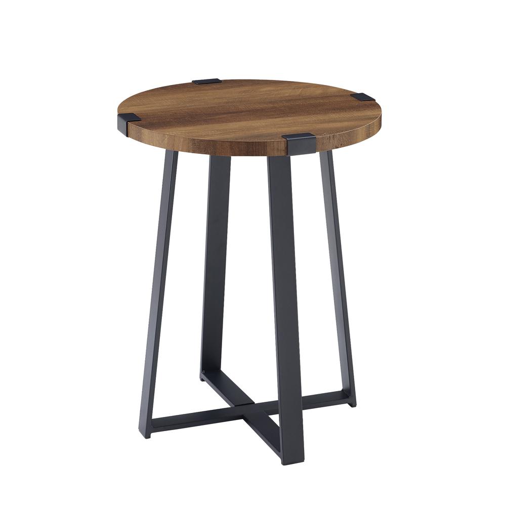 18" Metal Wrap Round Side Table - Rustic Oak. Picture 11