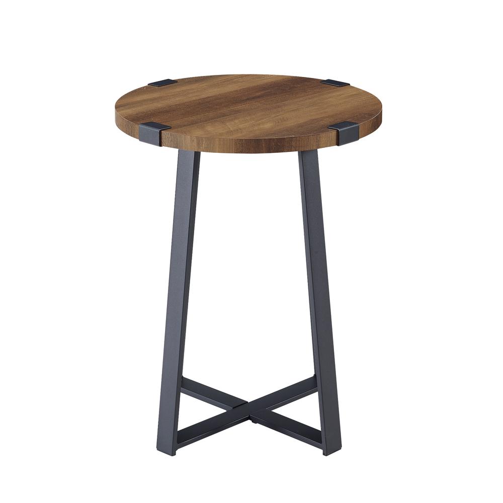 18" Metal Wrap Round Side Table - Rustic Oak. Picture 12