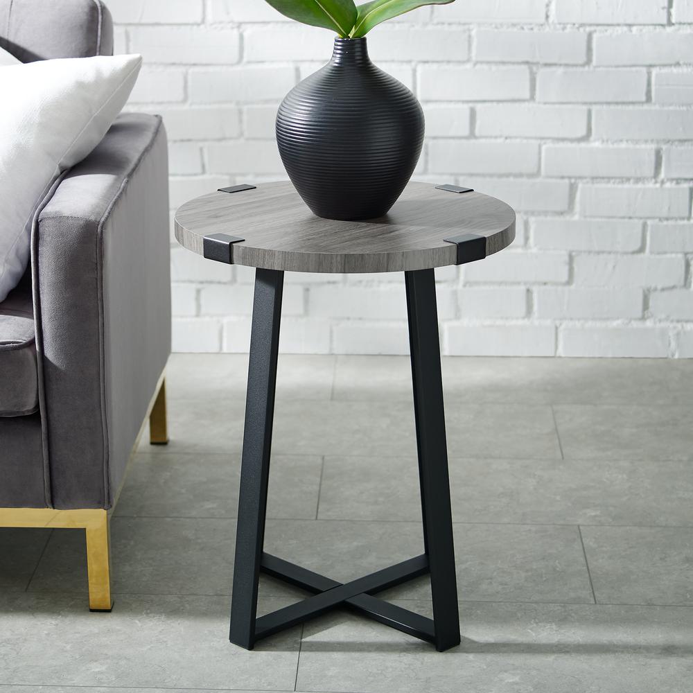 18" Metal Wrap Side Table - Slate Grey. Picture 2