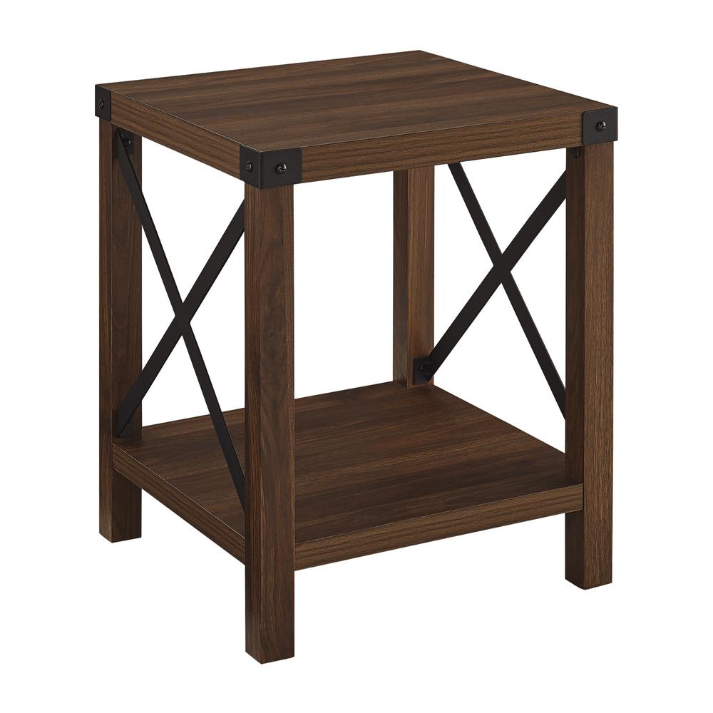 Rustic Wood Side Table - Dark Walnut. Picture 1