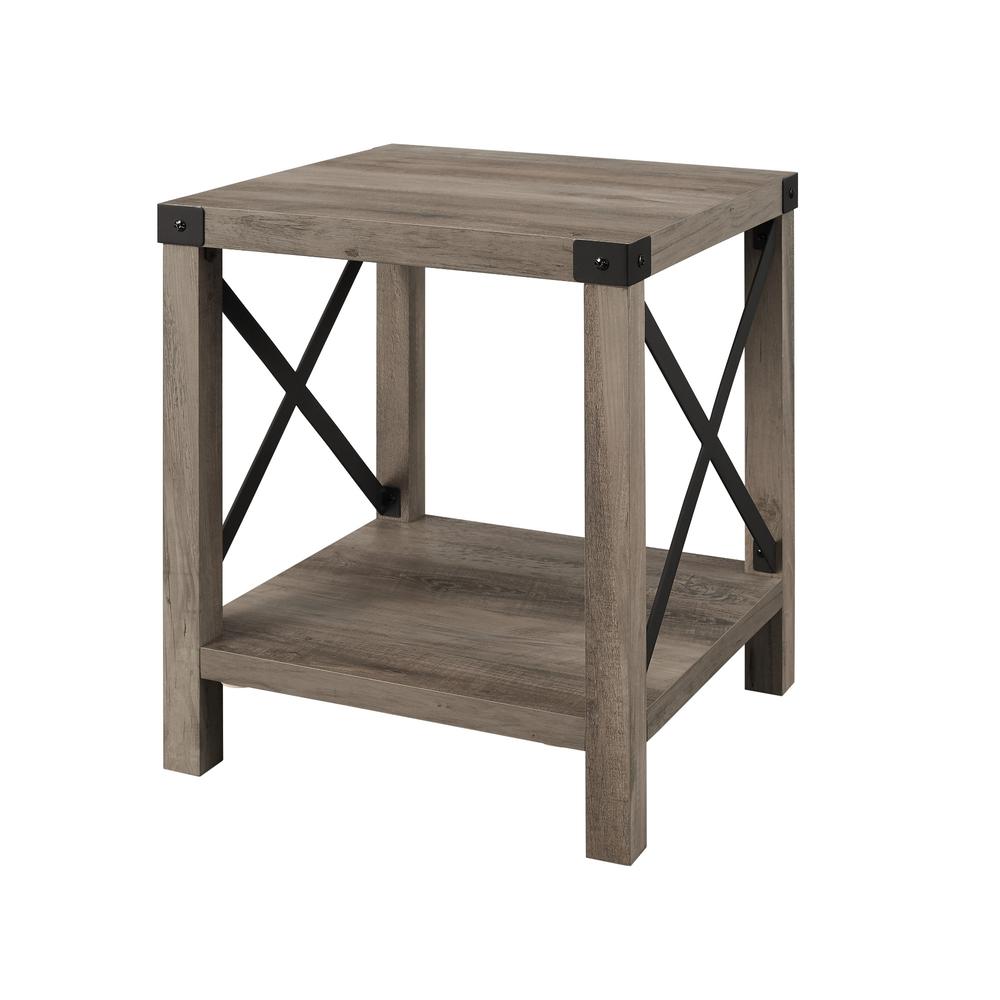 18" Rustic Urban Industrial Metal X Accent Side Table - Grey Wash. Picture 17