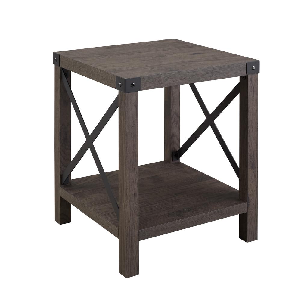 Farmhouse Metal-X Accent Table with Lower Shelf – Sable. Picture 1