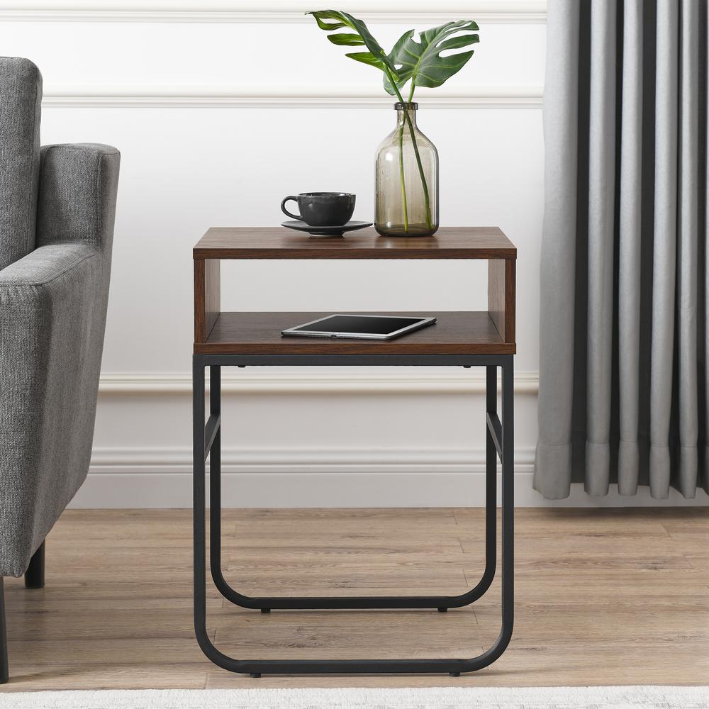 18" Curved Metal Leg Side Table - Dark Walnut. Picture 2