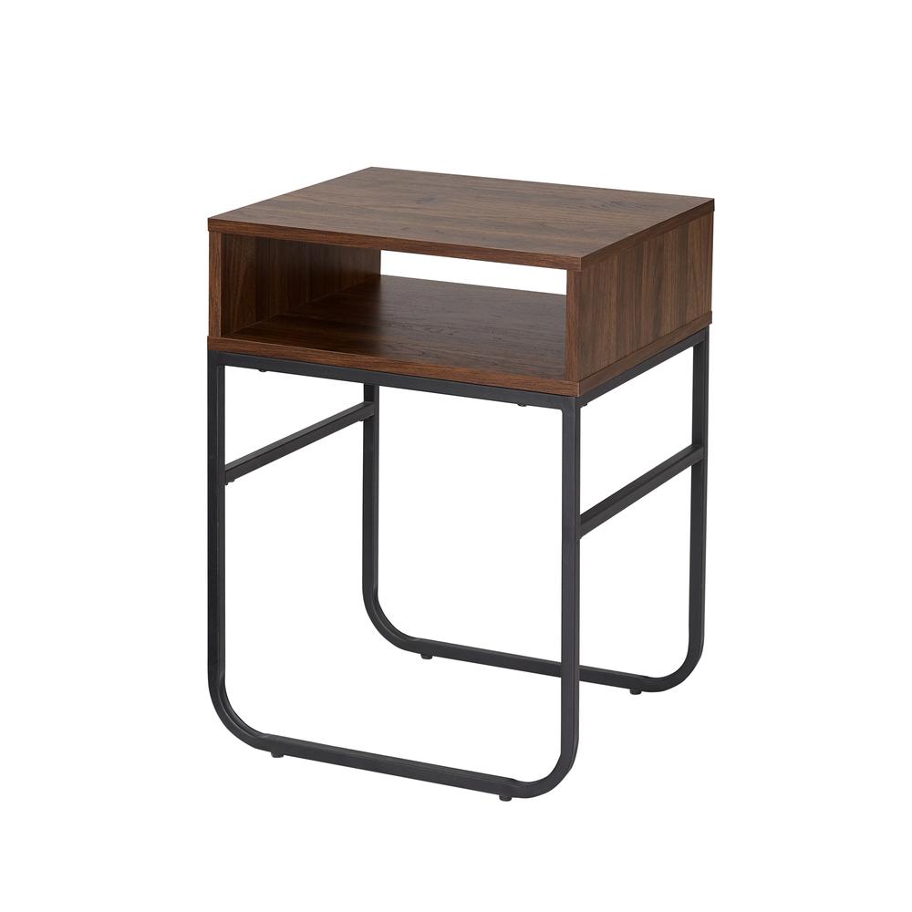 18" Curved Metal Leg Side Table - Dark Walnut. Picture 4