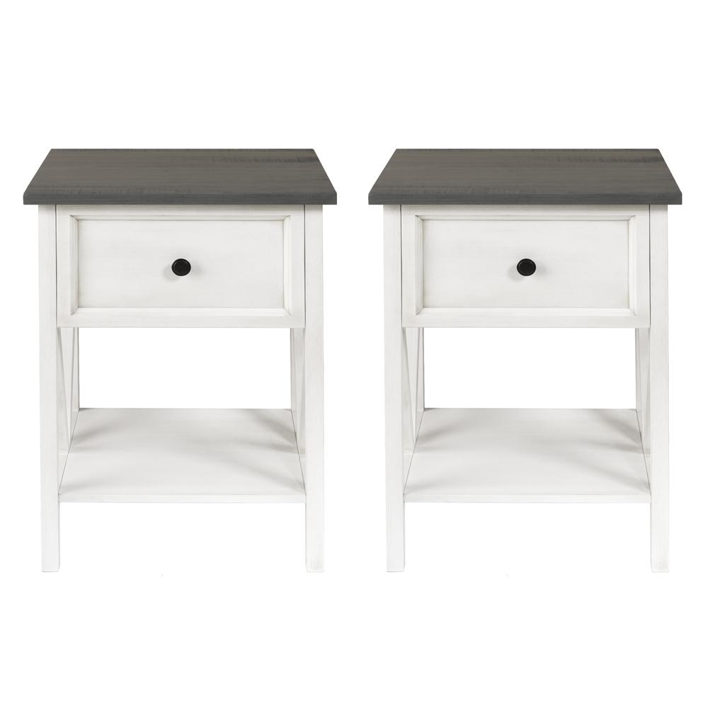 Rustic V-Frame Side Table Set – Grey/White Wash. Picture 1