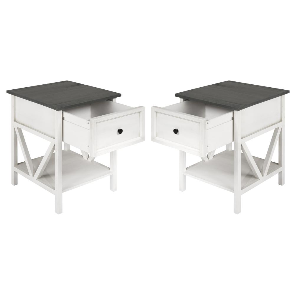 Rustic V-Frame Side Table Set – Grey/White Wash. Picture 2