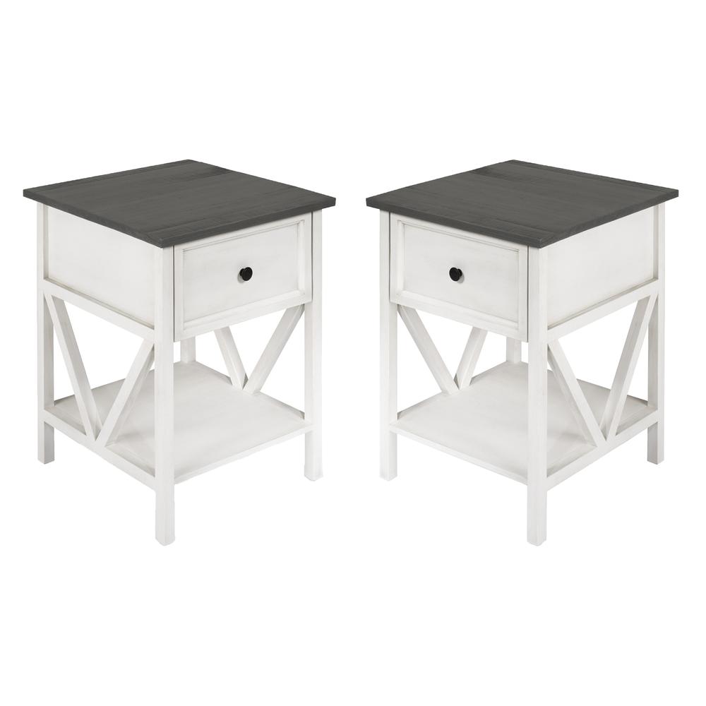 Rustic V-Frame Side Table Set – Grey/White Wash. Picture 3