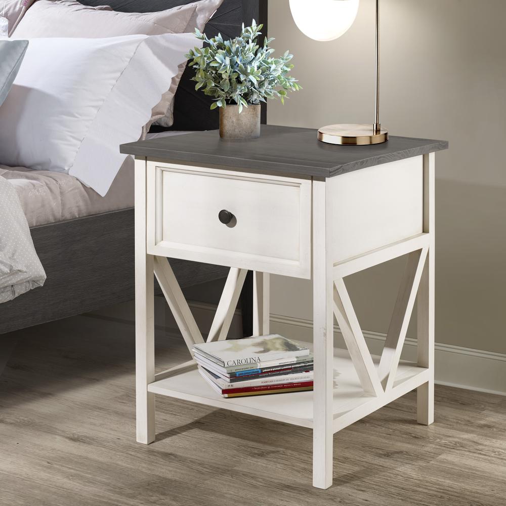 19" 1 Drawer Wood Side Table - Grey / White Wash. Picture 1