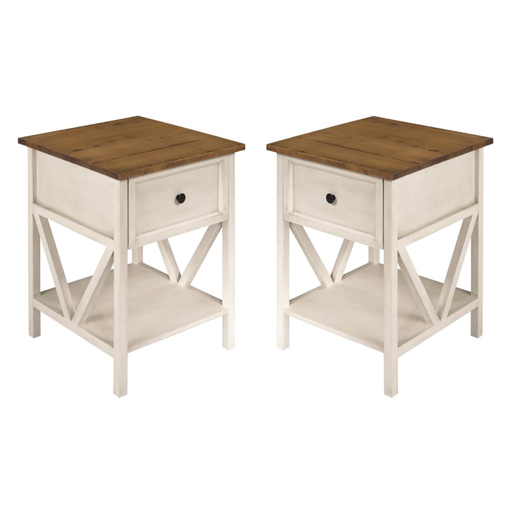 Rustic V-Frame Side Table Set – White Wash/Rustic Oak. Picture 2