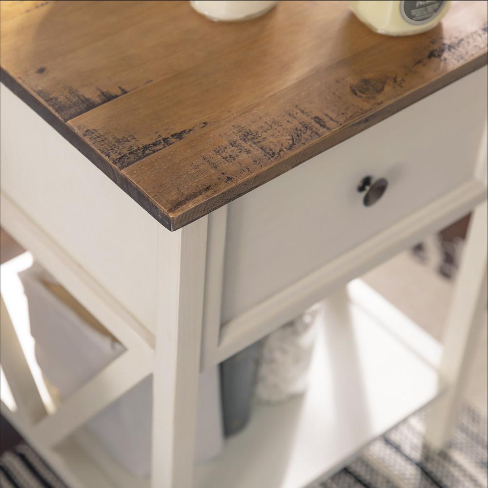 Rustic V-Frame Side Table Set – White Wash/Rustic Oak. Picture 9