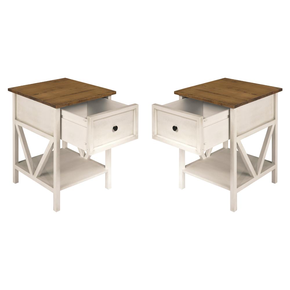 Rustic V-Frame Side Table Set – White Wash/Rustic Oak. Picture 10