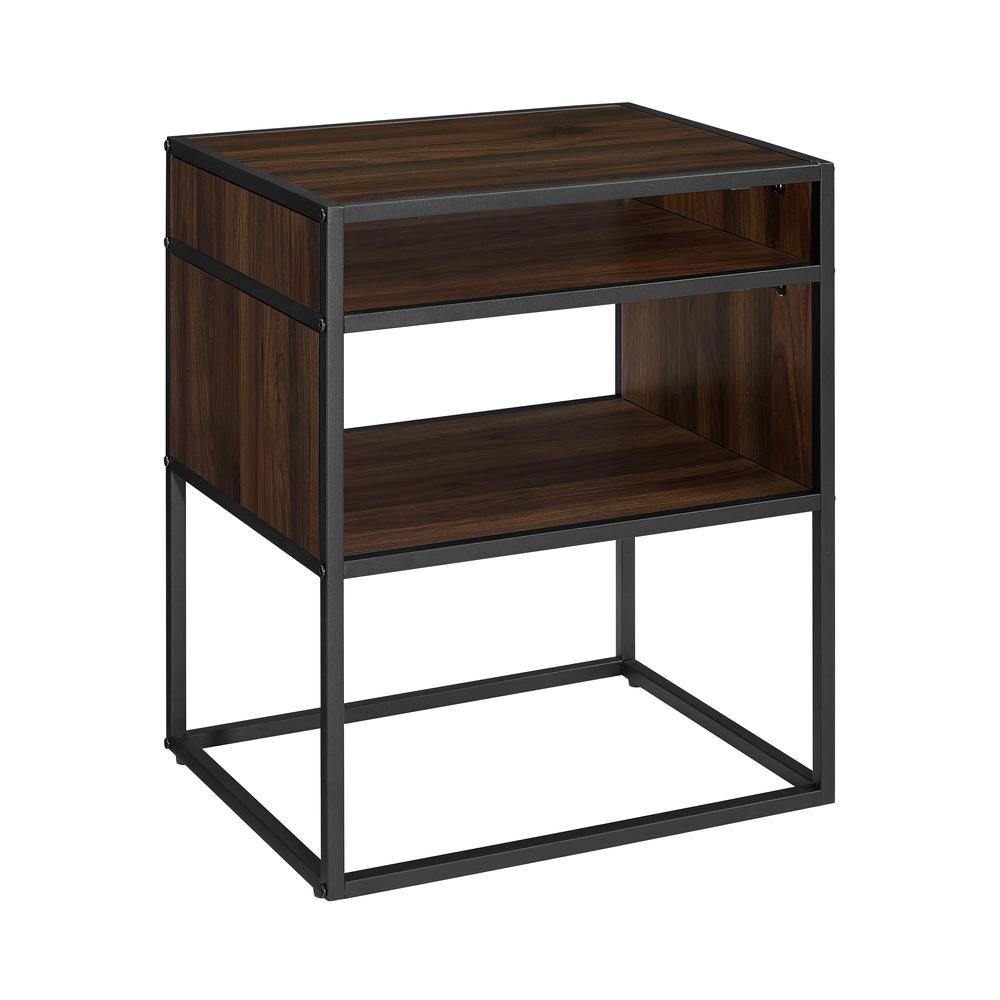 20" Metal and Wood Side Table with Open Shelf - Dark Walnut. Picture 1