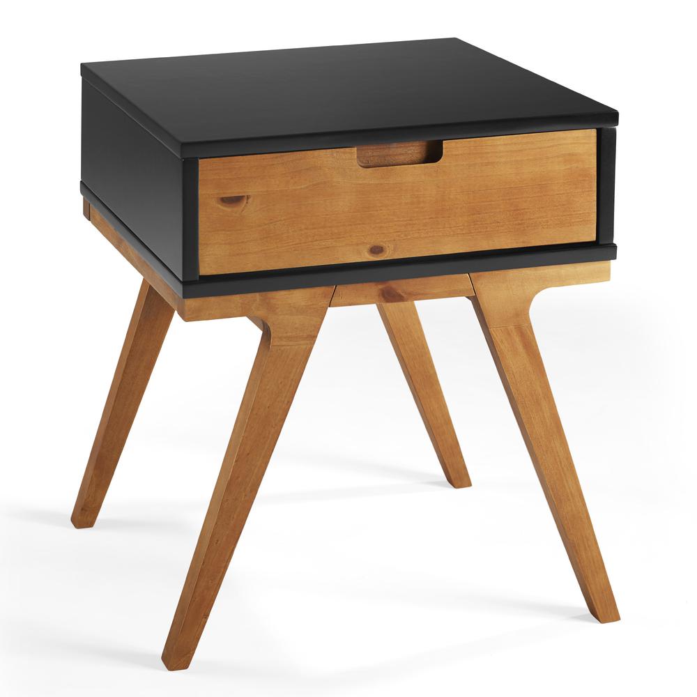 Mateo 1 Drawer Modern Side Table - Black/Caramel. Picture 3