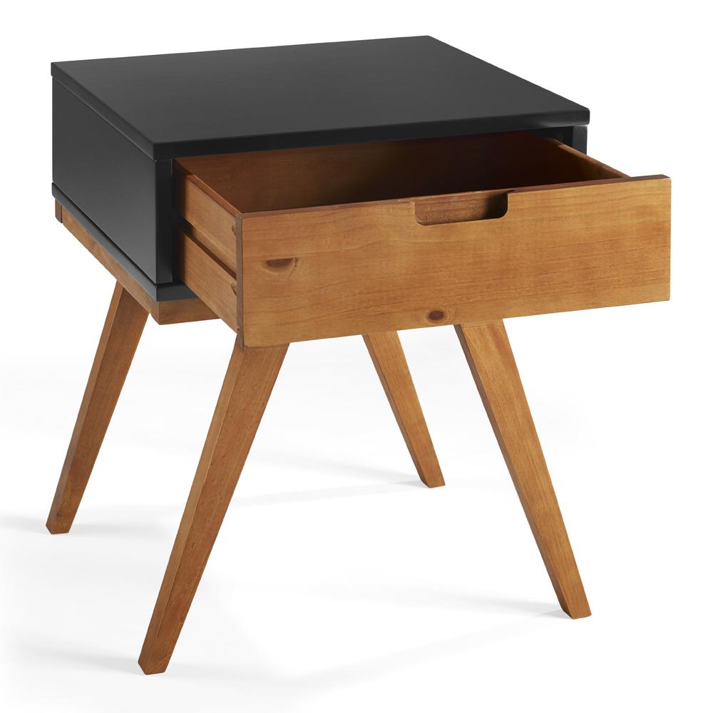 Mateo 1 Drawer Modern Side Table - Black/Caramel. Picture 4