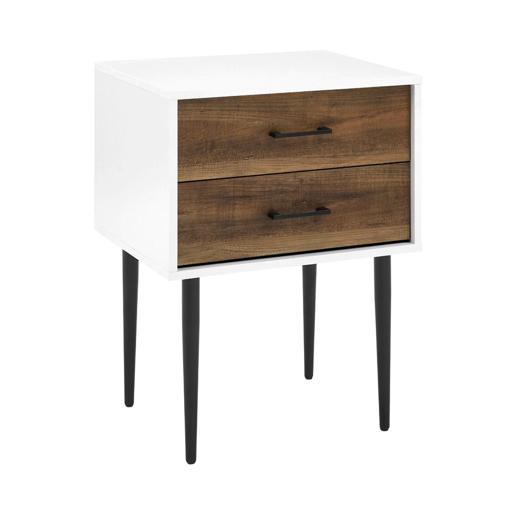 Mid-Century Modern 2-Drawer Tapered-Leg Nightstand – White/Rustic Oak. Picture 13